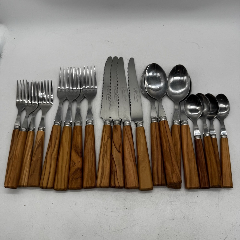 Jean Dubost Coutelier Olivewood 20-Piece Flatware Set Made In France Inox Wood